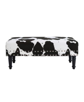 40" Faux Cowhide Print Bench with Nailheads