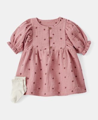 Carter's - Baby Girls Acorn-Print Short-Sleeve Dress & Socks, 2 Piece Set