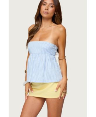 Womens Maddie Strapless Striped Babydoll Top