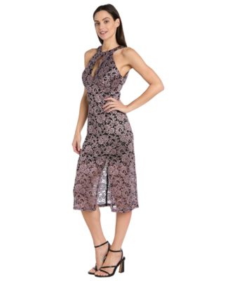 Women's Lace Two-Tone Halter Midi Dress