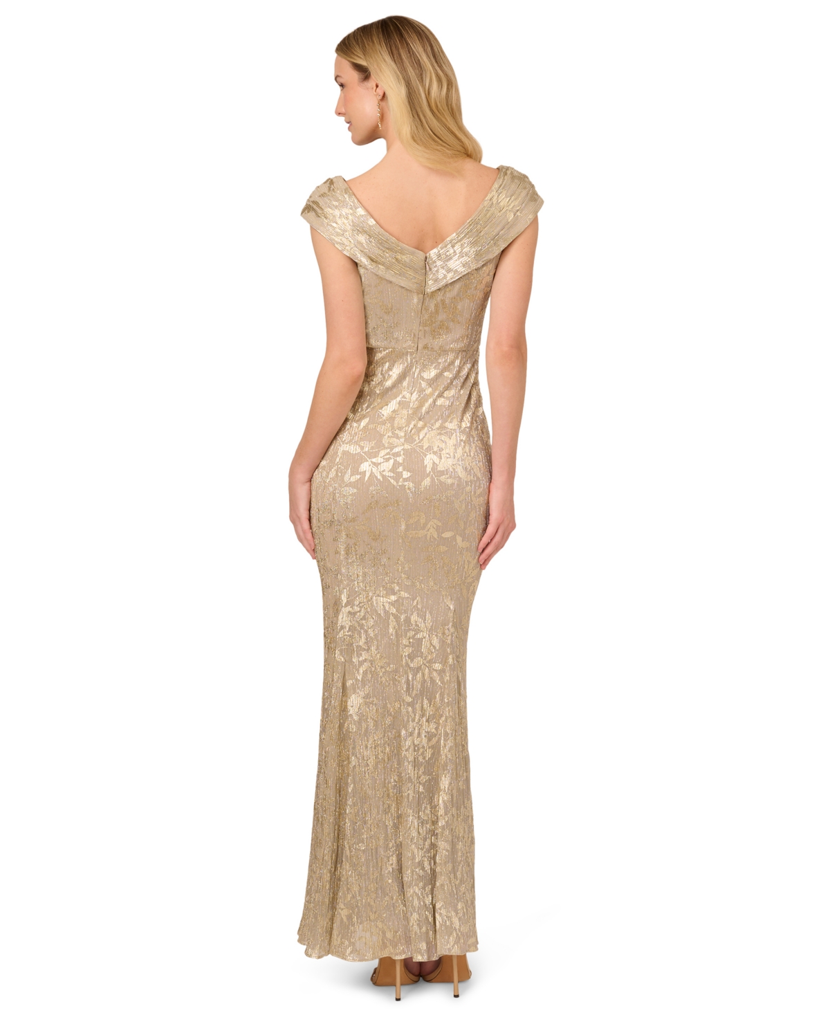 Adrianna Papell Petite Foil-leaf Mermaid Gown In Gold