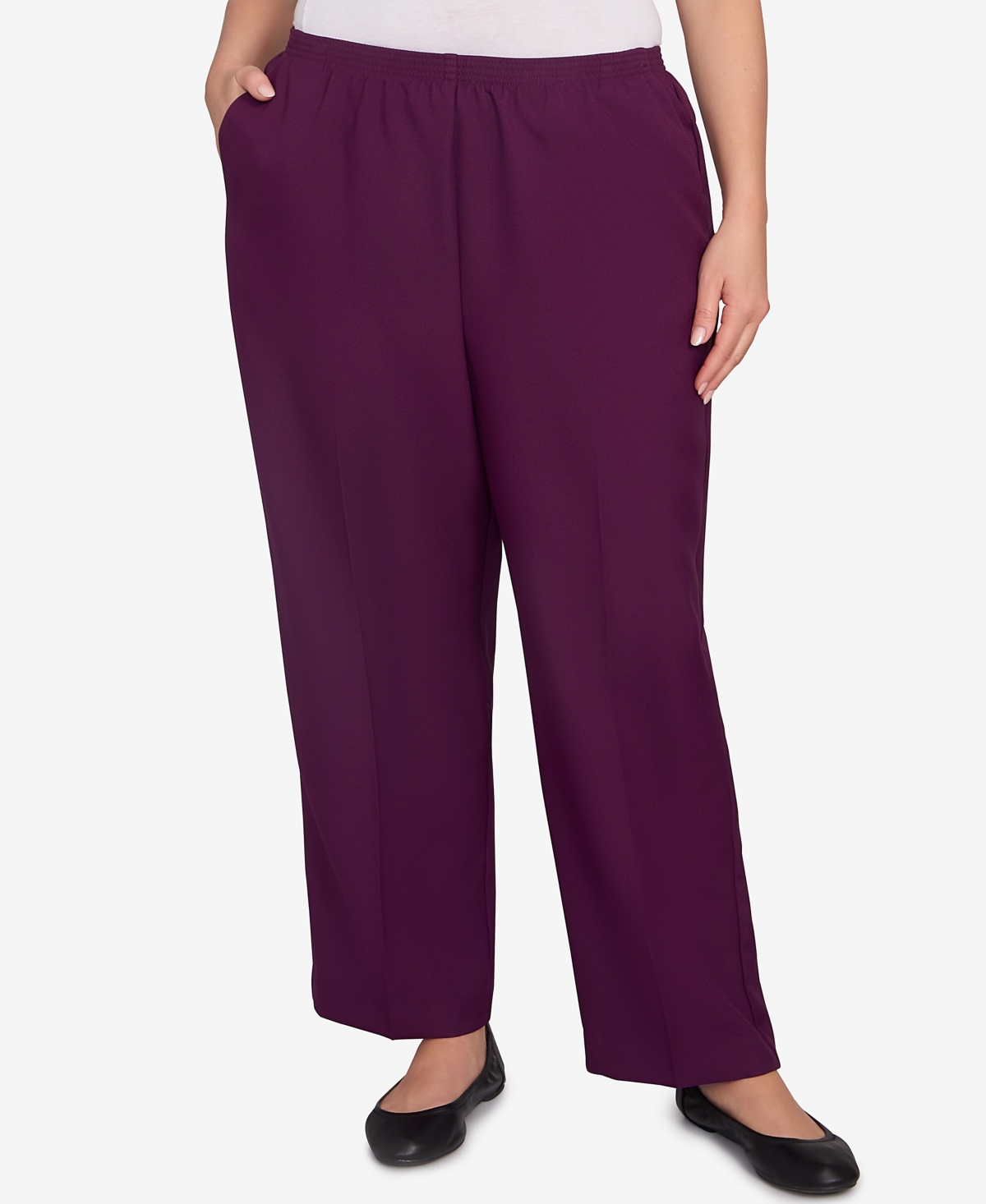 Alfred Dunner Plus Size Classic Poly Accord Medium Length Pants In Purple