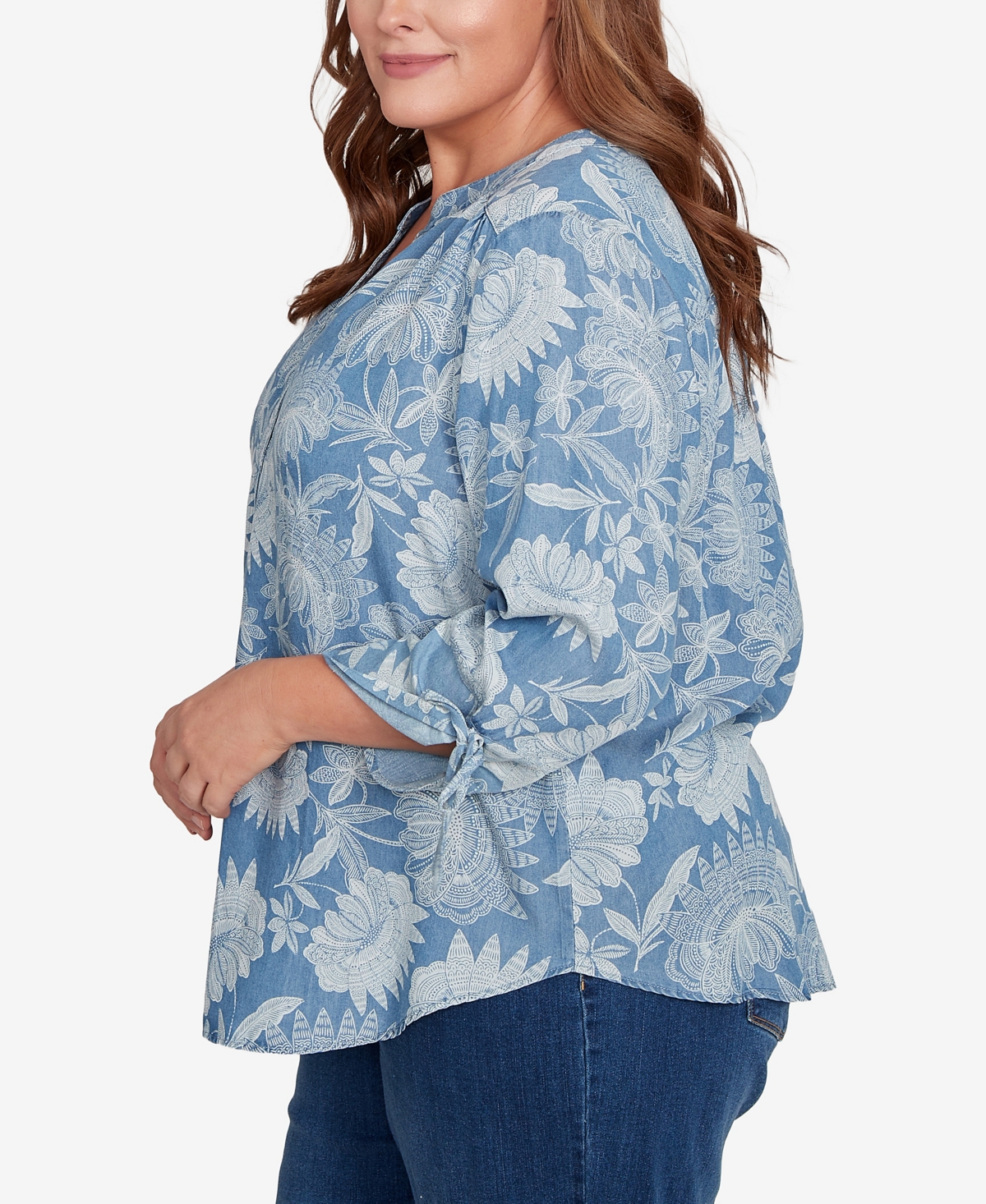 Alfred Dunner Plus Classic Floral Monotone Lyocell Henley Top