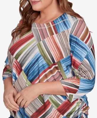 Plus Size Classic Stripe Patchwork Ruched Sides Top