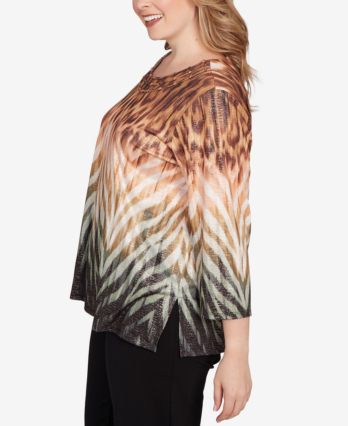 Alfred Dunner Plus Size Classic Ombre Animal Skin Three Quarter Sleeve Top In Black