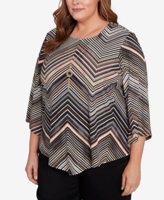 Plus Size Classic Chevron Stripe Crew Neck Top