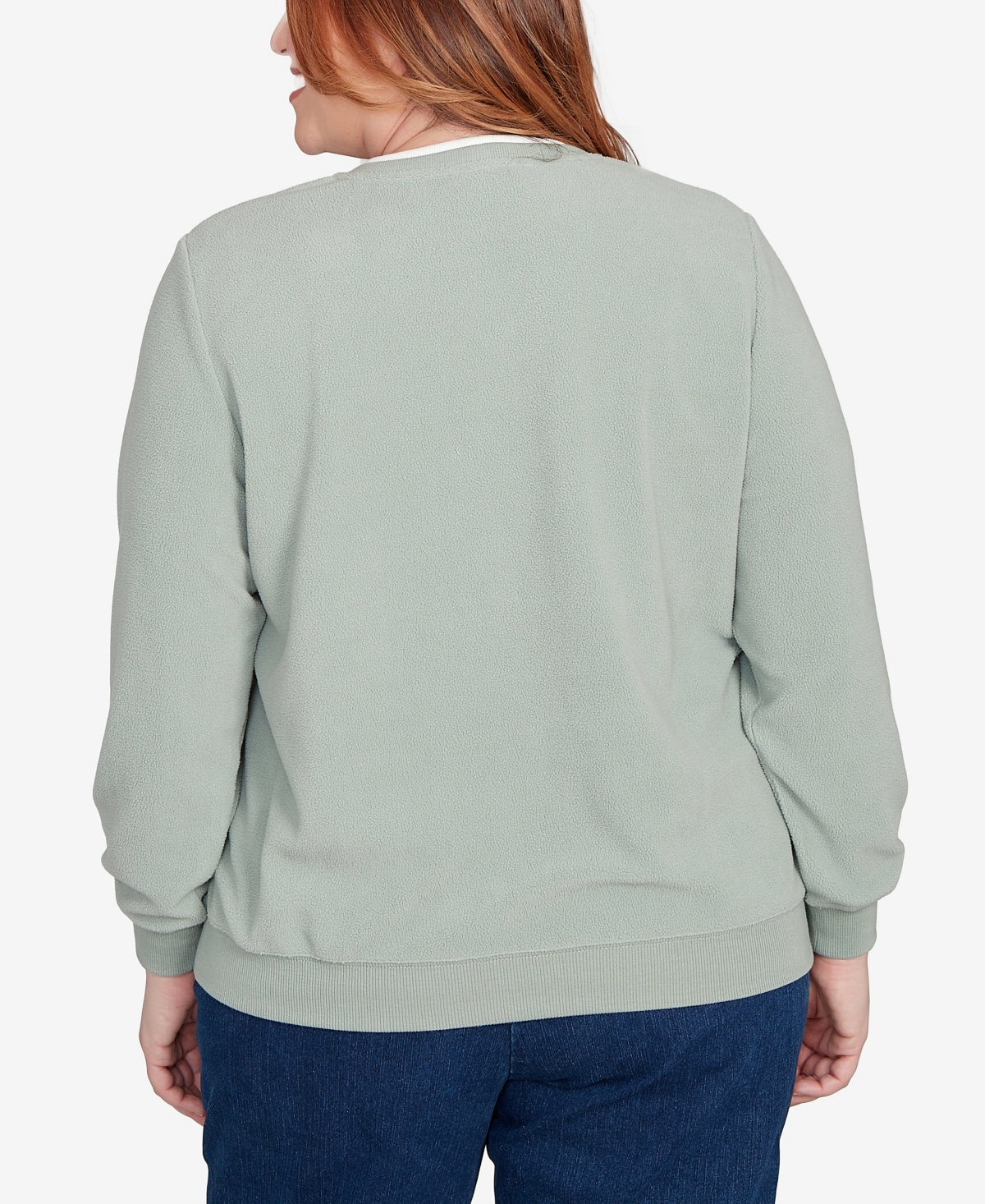 Alfred Dunner Plus Size Classic Embellished Neckline Anti-pill Sweater In Green