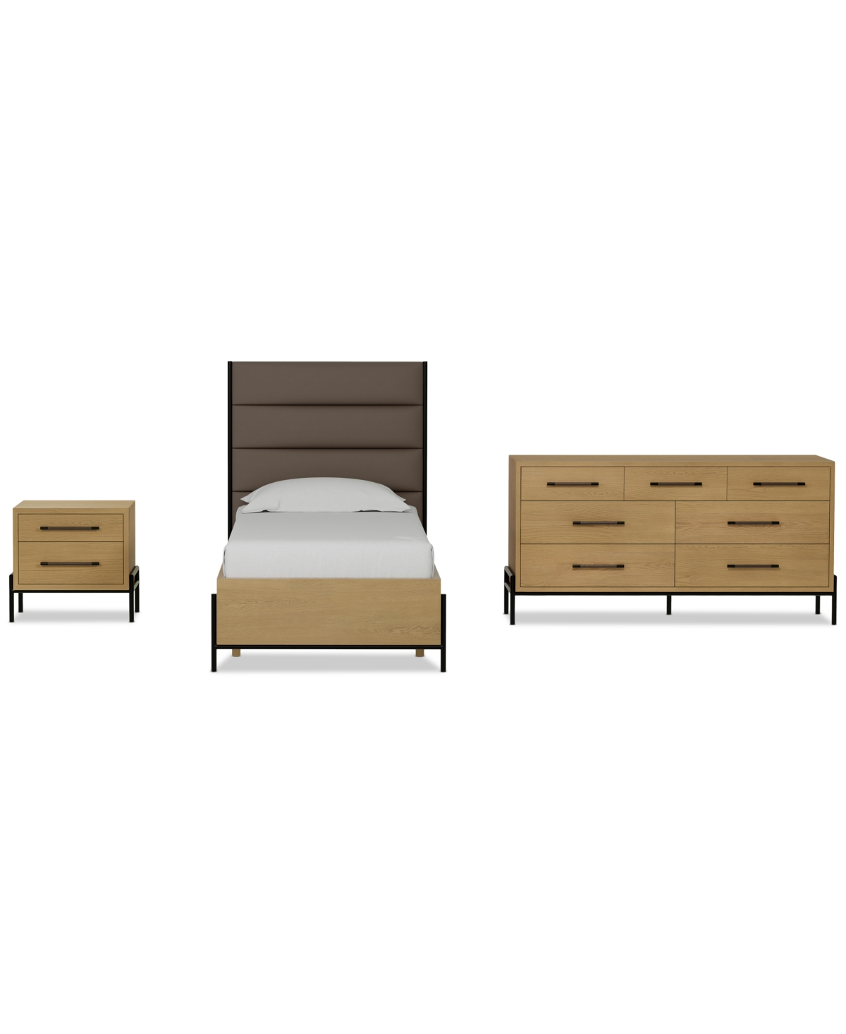 Macy's Linstead 3-pc. Twin Upholstered Set (bed, Dresser & Nightstand), Created For  In Transparent