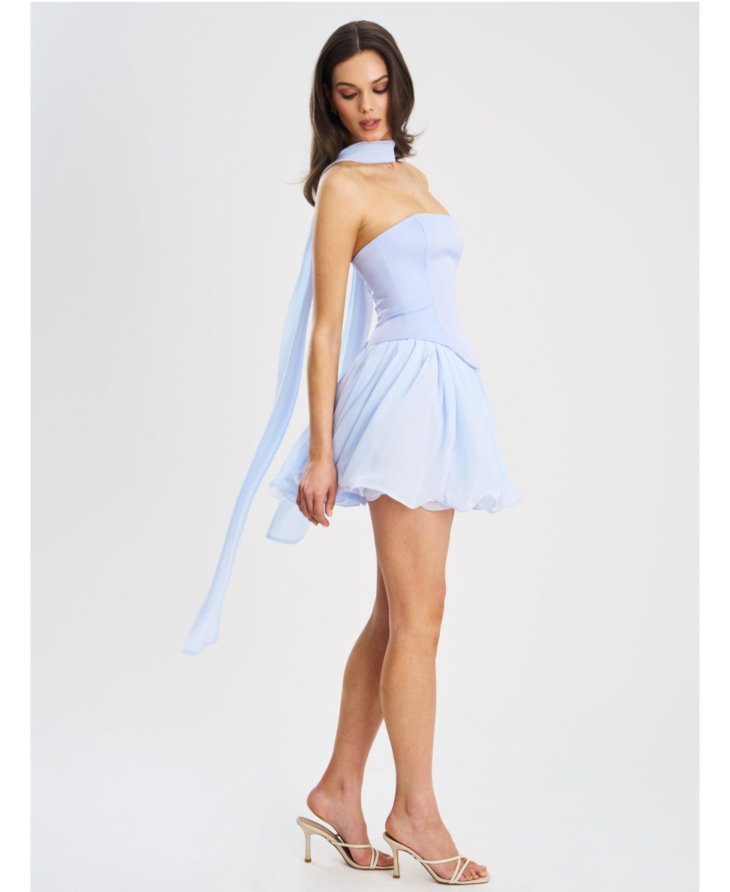 Women's Valentina Baby Blue Boned Curve Edge Peplum Mini Dress