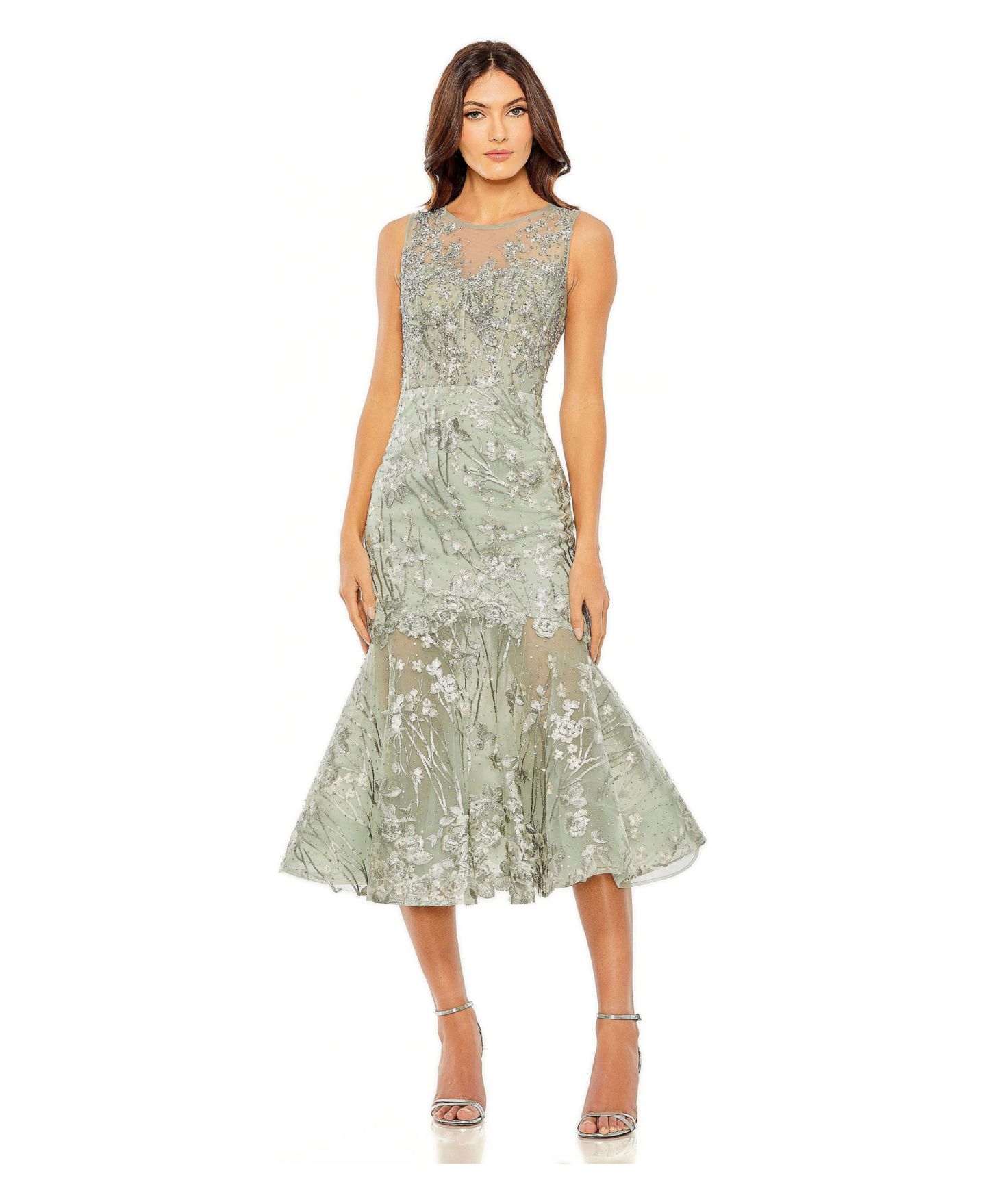 Женское платье Mac Duggal Sleeveless Embroidered Detail Mermaid, цвет: Шалфейный разноцветный — фото 1