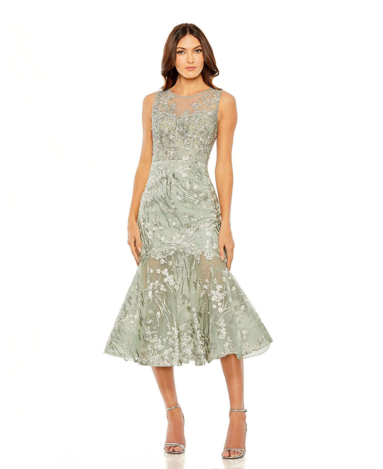 Women's Sleeveless Embroidered Detail Mermaid Dress
