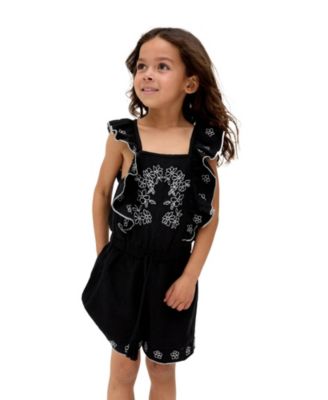 Philo Ruffle Neck Embroidered Romper