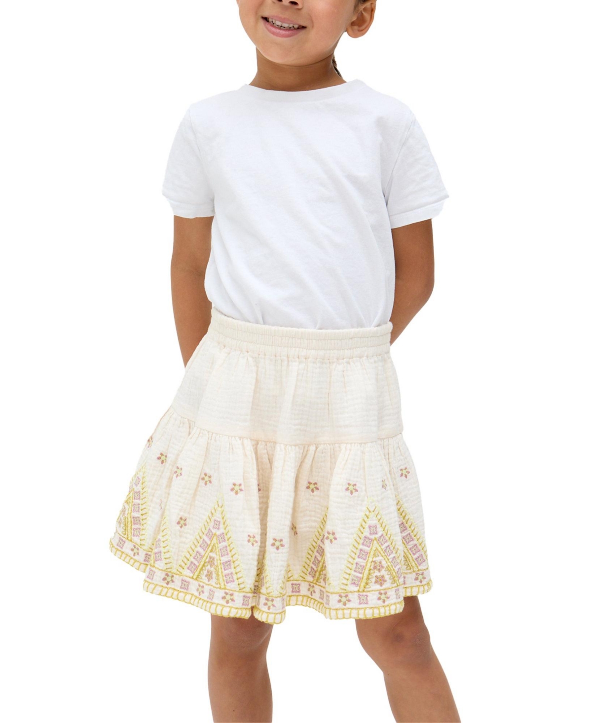 Raffya Kids Little Girls Staranisse Tiered All Over Embroidered Skirt
