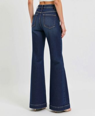 Women's High Waist Flare Front Patch Pocket Jeans