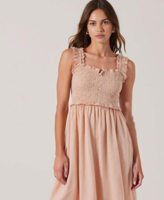 Women's Smocked Ruffle-Strap Button-Front Midi Dress