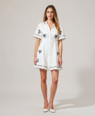 Women's Short-Sleeve Embroidered Scalloped Shirt Dress