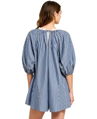 Women's Striped V-Neck Front Tie 3/4 Sleeve Romper