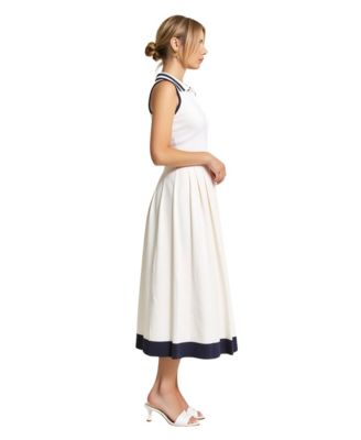 Women's Sleeveless Knit Midi Dress with Contrast Collar