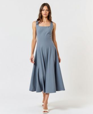 Women's Wide Strap Square Neck Fit & Flare Midi Dress