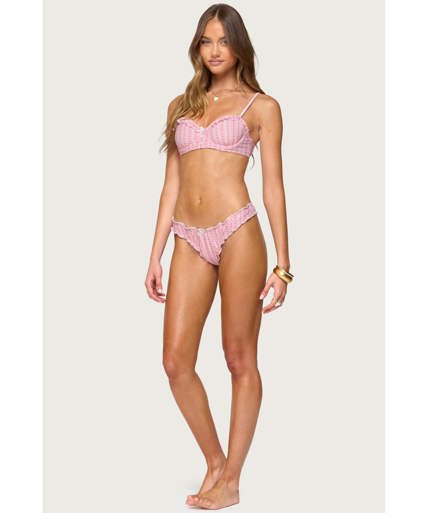 Women's Pip Striped Ruffle Cupped Bikini Top