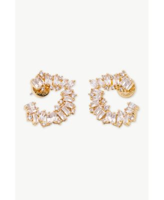 Crescent Baguette Cubic Zirconia Stud Earrings