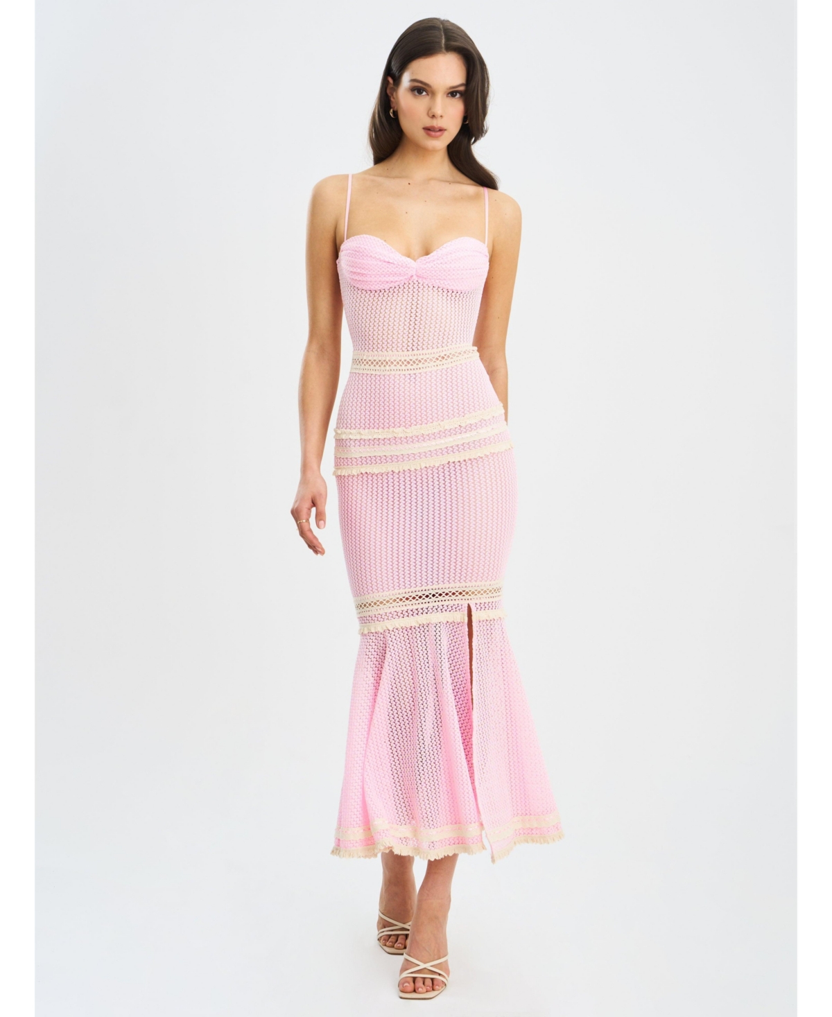 Miss Circle Women's Pallas Pink Lace Trim Crochet Mermaid Maxi Dress