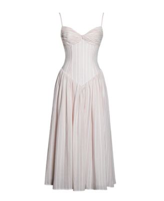 Women's Zania Pink Stripe Ruched Breast Cotton Jacquard Midi Dress