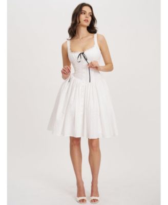 Women's Madison Cotton Eyelet Square Neck Midi Dress