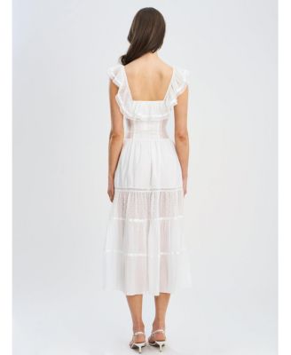 Women Eden Square Neck Ruffle Trim High Waist Midi Dress