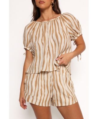 Women's Maggie Two Piece Set - White Tan Stripe