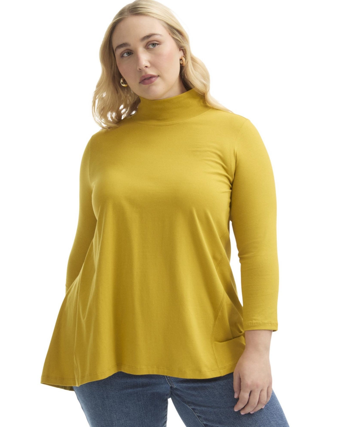 Women's Plus Size One+Only Mock-Neck Tunic - Heather oatmeal