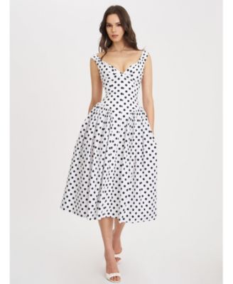 Women's Rahma Polka Dot Drop Waist Midi Cotton Poplin Dress