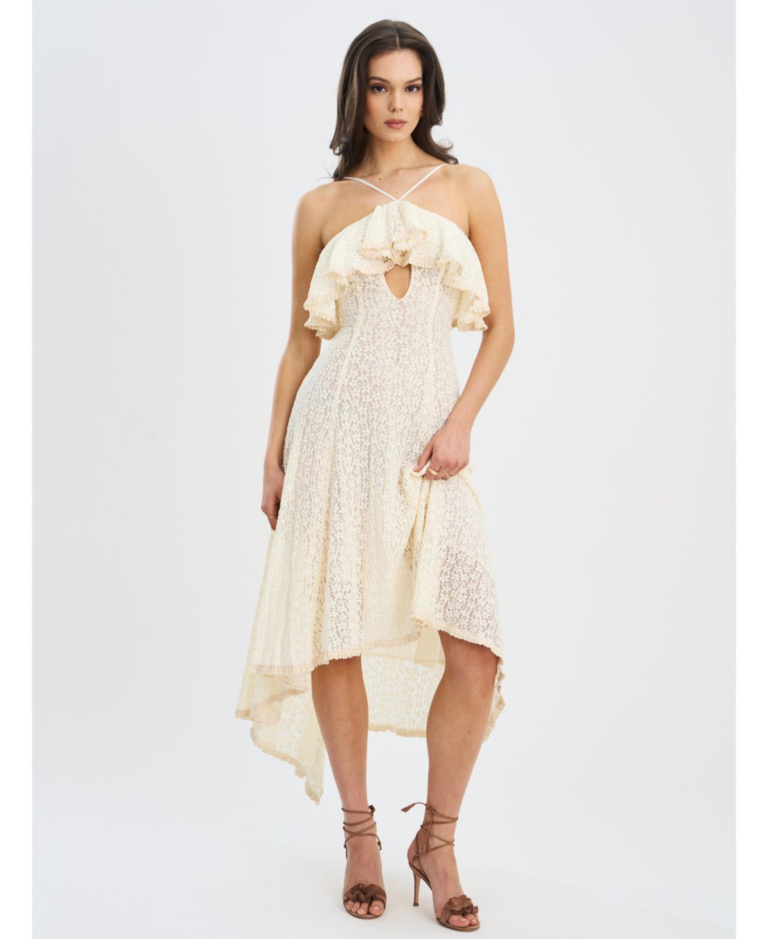 Women's Idra Lace Trim Sleeveless Crochet Midi Trailing Dress