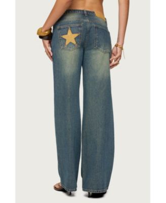 Women's Faux Suede Star Low Rise Jeans