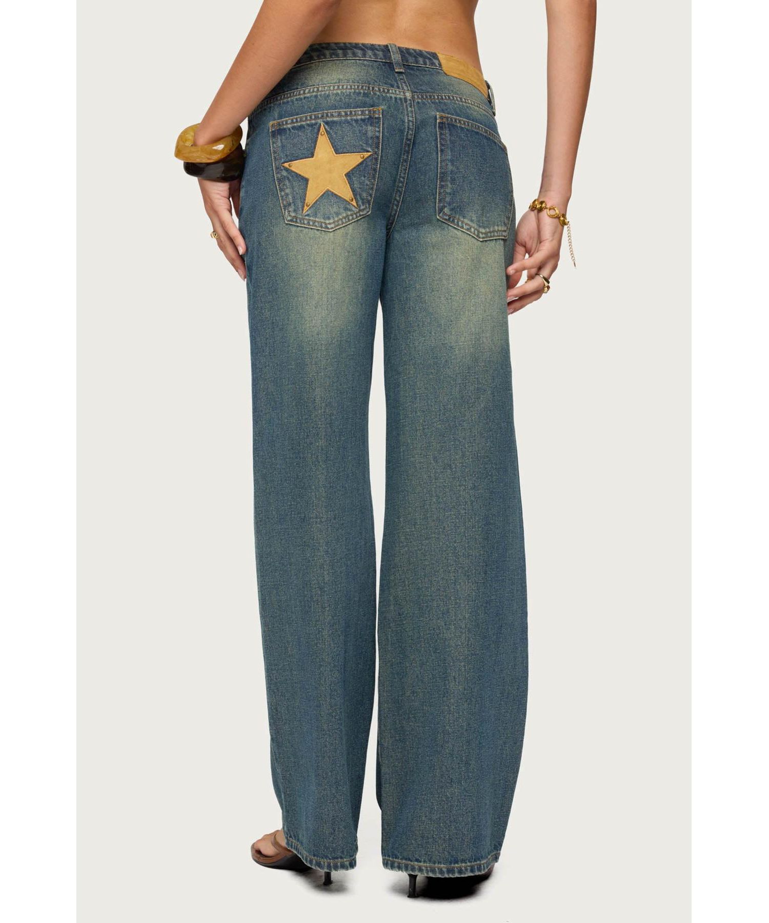 Women's Faux Suede Star Low Rise Jeans