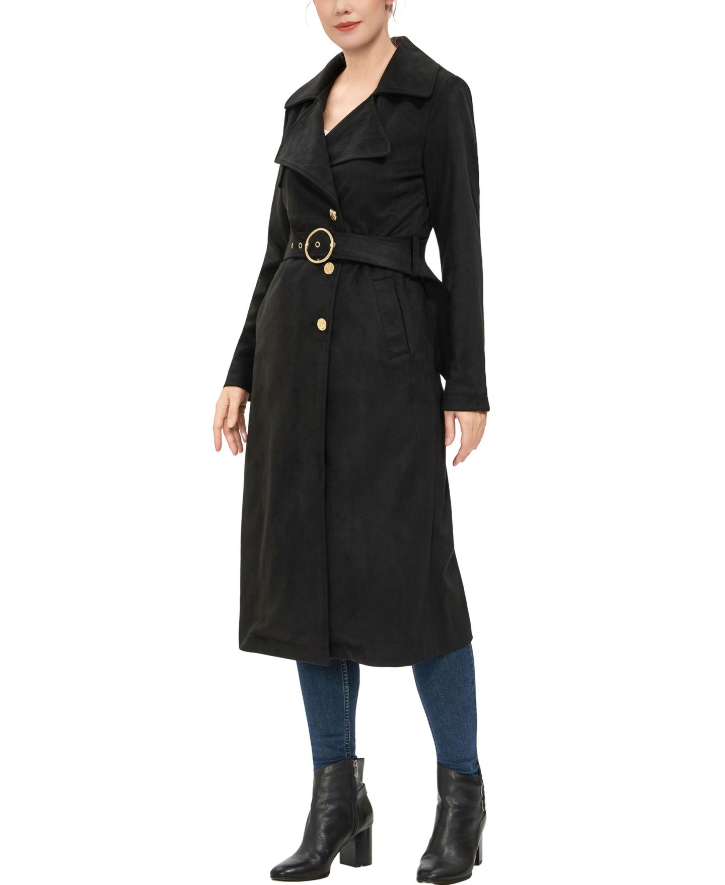 Женское пальто kimi + kai Natalia Faux Suede Trench, цвет: Чёрный — фото 3