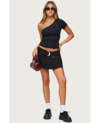 Womens Kore Belt Pleated Denim Micro Skort