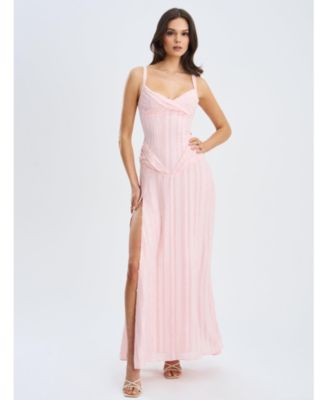 Women's Mallory Baby Pink Stripe Jacquard High Slit Gown