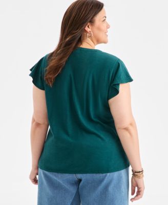 Plus Size Embroidered Flutter-Sleeve Knit Top