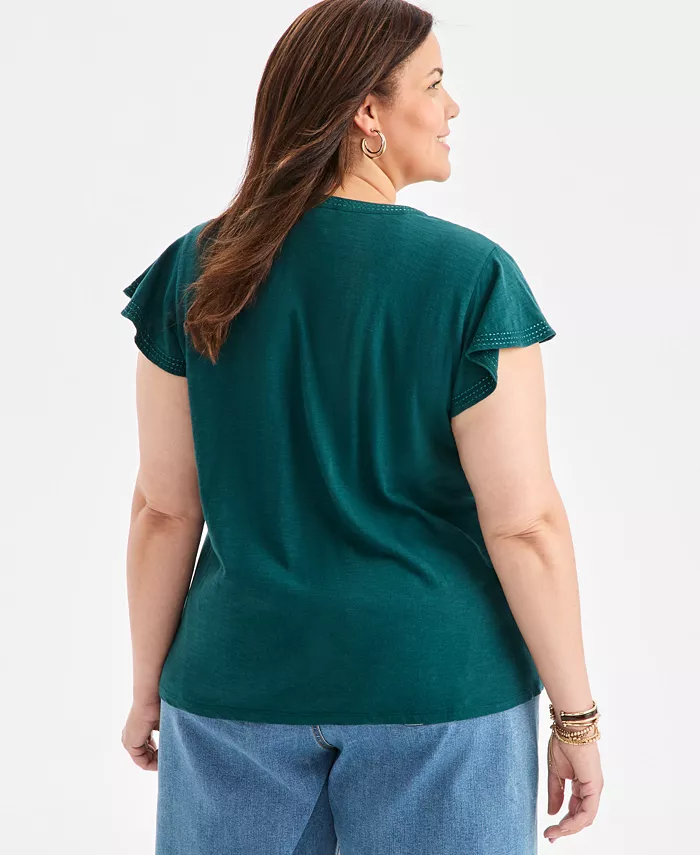 Plus Size Embroidered Flutter-Sleeve Knit Top - thumbnail 10