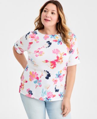 Style & Co - Plus Size Boat-Neck Cuffed-Sleeve Top
