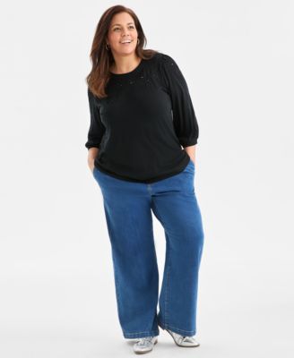 Petite Crewneck Sequin Detail Top, Macy's Exclusive