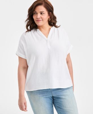 Plus Size Cotton V-Neck Dolman-Sleeve Top