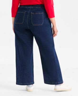 Plus Size High-Rise Pull-On Wide-Leg Jeans