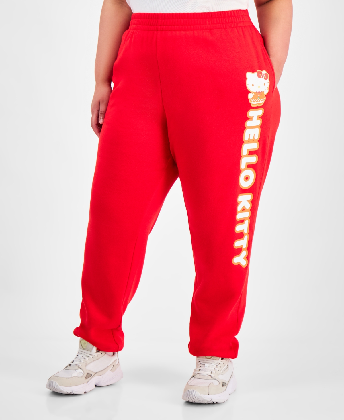 Love Tribe Trendy Plus Size Hello Kitty Holiday Sweatpants In Red