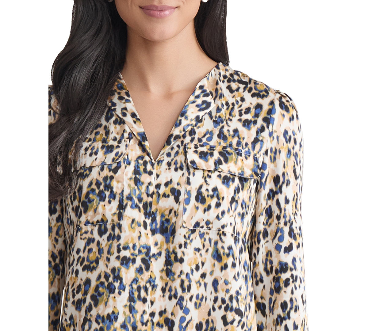 Jones New York Petite Printed Utility Blouse In Multi