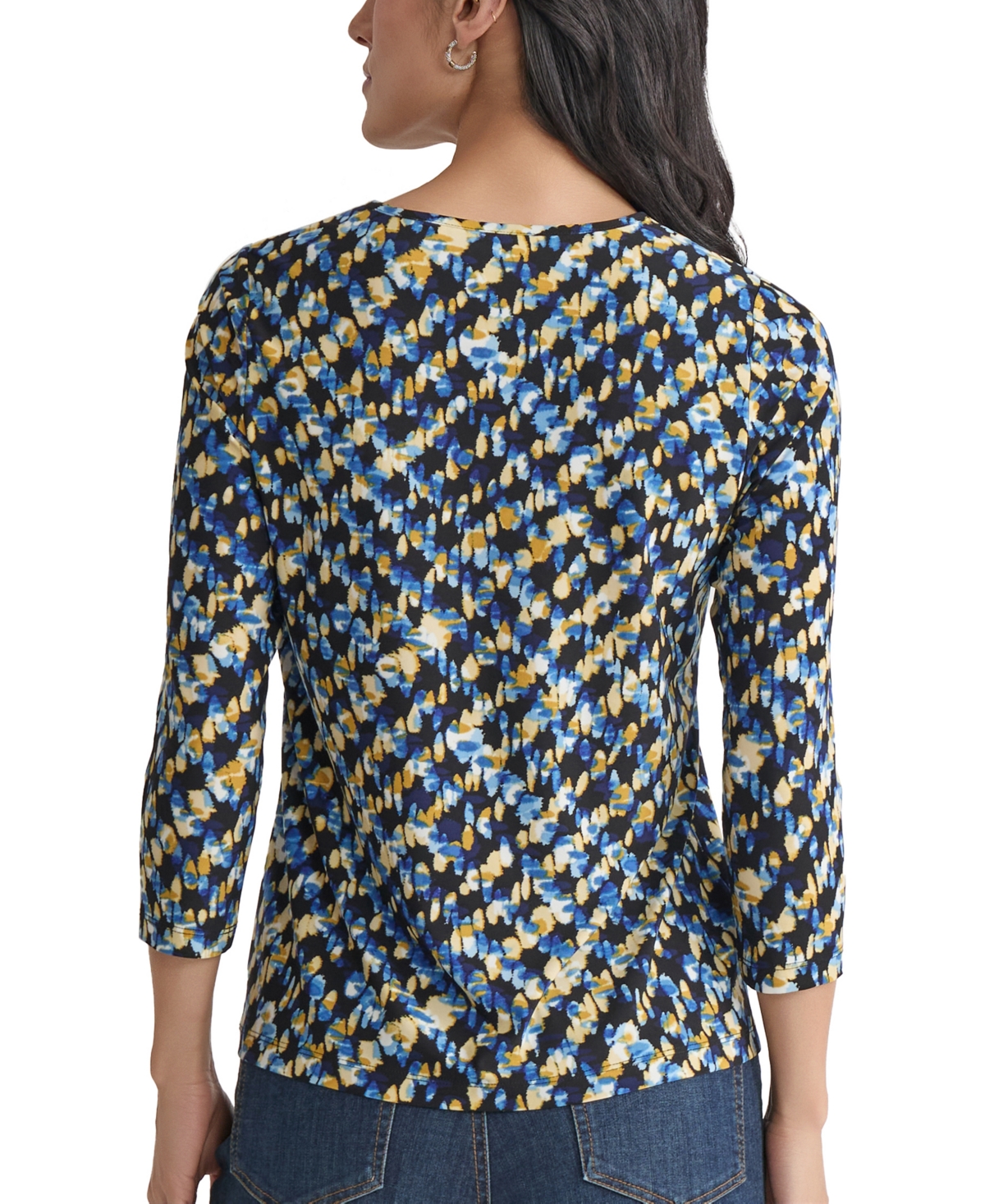 Jones New York Petite Printed Keyhole Top In Multi