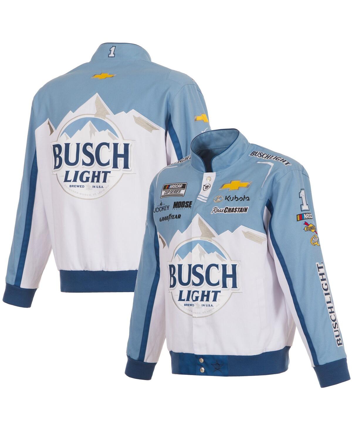 Men's White/Light Blue Ross Chastain Busch Light Full-Snap Twill Uniform Jacket - White, Light Blue