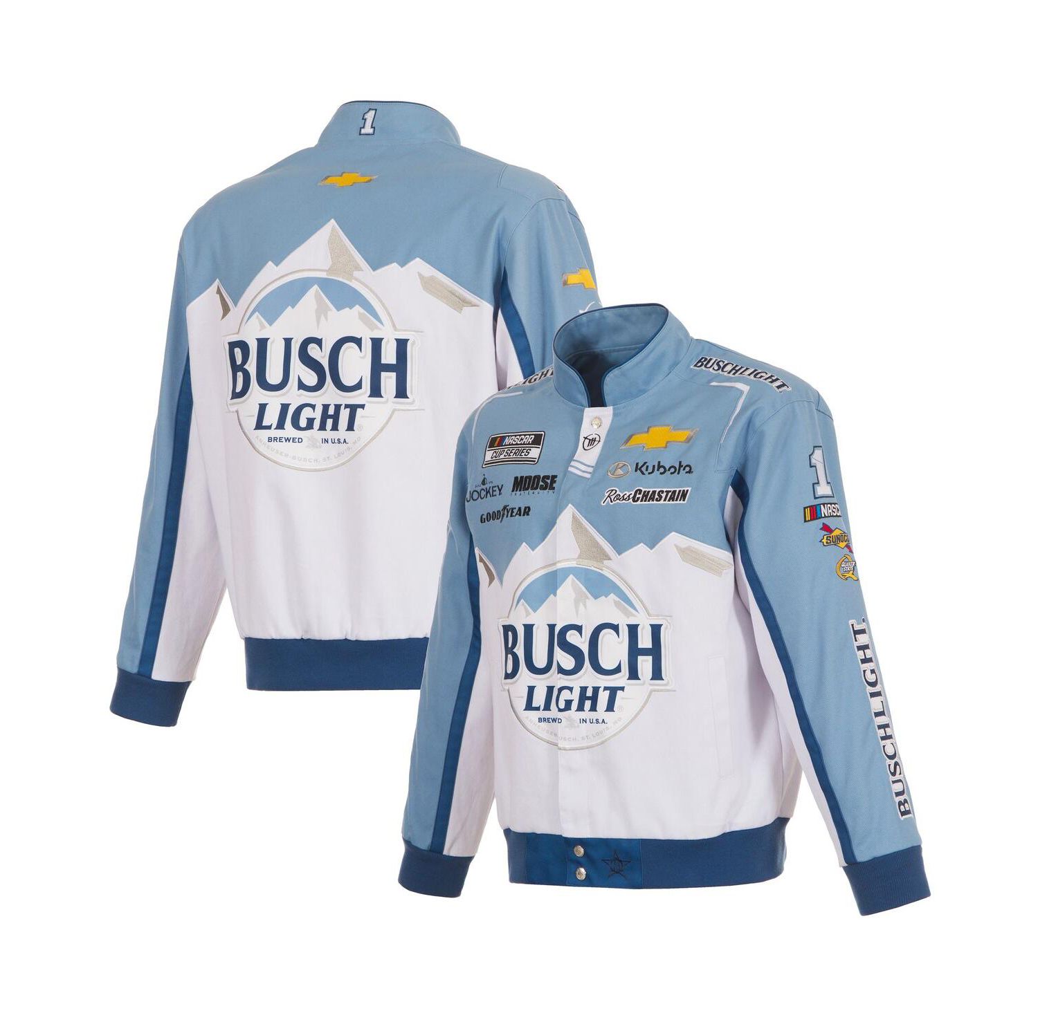 Men's White/Light Blue Ross Chastain Busch Light Full-Snap Twill Uniform Jacket