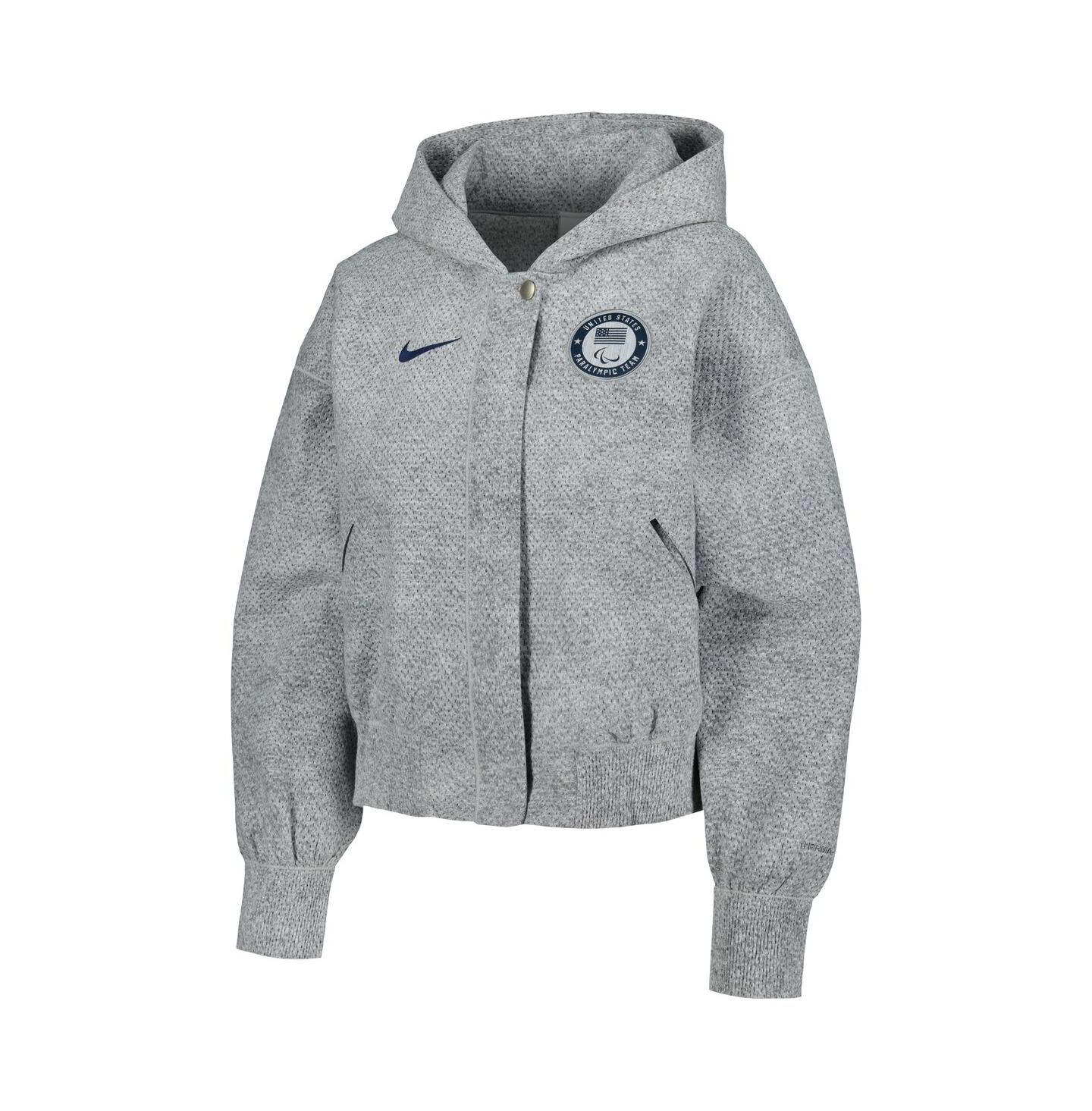 Женская куртка Nike Gray U.S. Paralympics 2024 Paralympics Media Day Oversized Cropped Performance Full-Zip Hoodie Jacket — фото 2